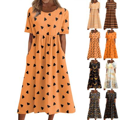 Letné šaty pre ženy, ležérne, s potlačou, krátky rukáv, plážové, áčkové šaty