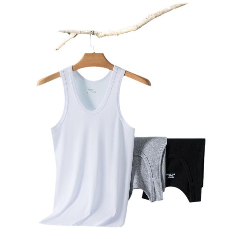 Spring and Summer Men's Cotton Vest Shoulders Sports Fitness Sweatshirt Quick-drying Sleeveless T-shirt Men's Bottom Shirt Solid Colour Tops