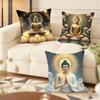 Buddha Statue And Lotus Cushion Cover Silky Short Plush Sofa Pillow Cover Hidden Zipper Soft Dustproof Case For Home Decor