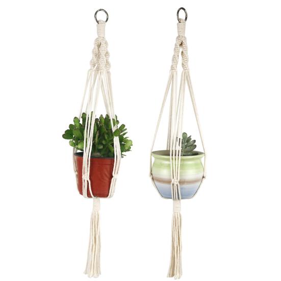Wisząca doniczka ręcznie tkana łatwa w instalacji lina bawełniana Macrame Design wiszący kosz na rośliny Home Decor