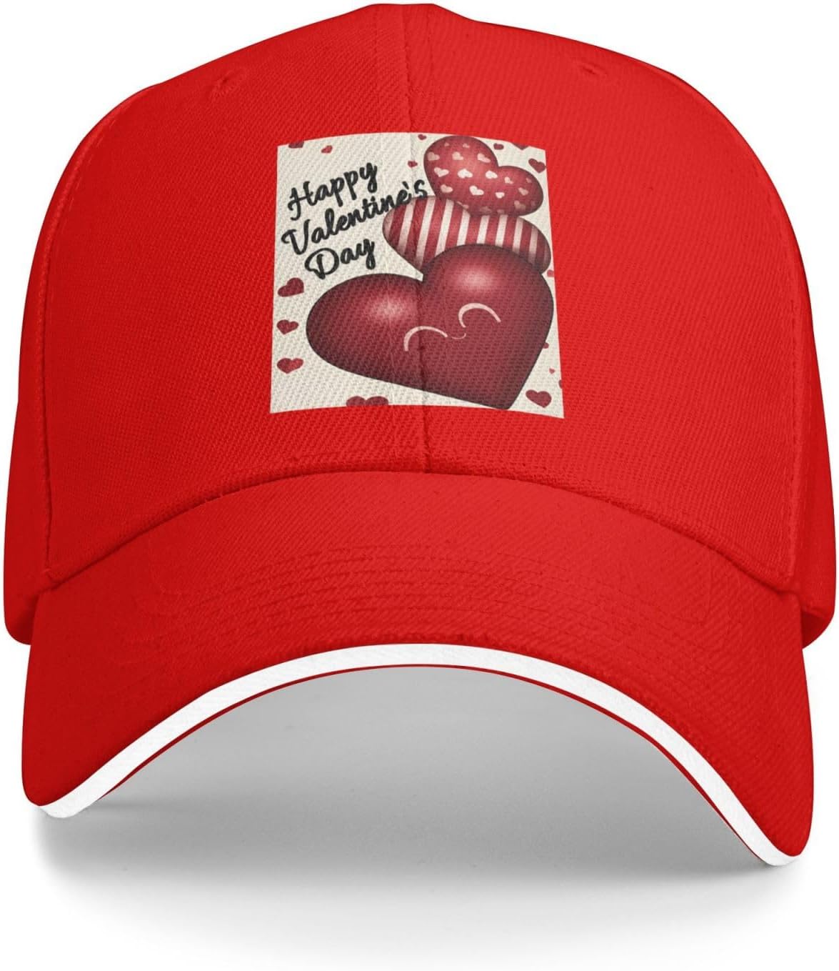 

Happy Valentines Day Heart Print Baseball Cap Adjustable Polyester Casual Outdoor Sun Protection Cap One Size