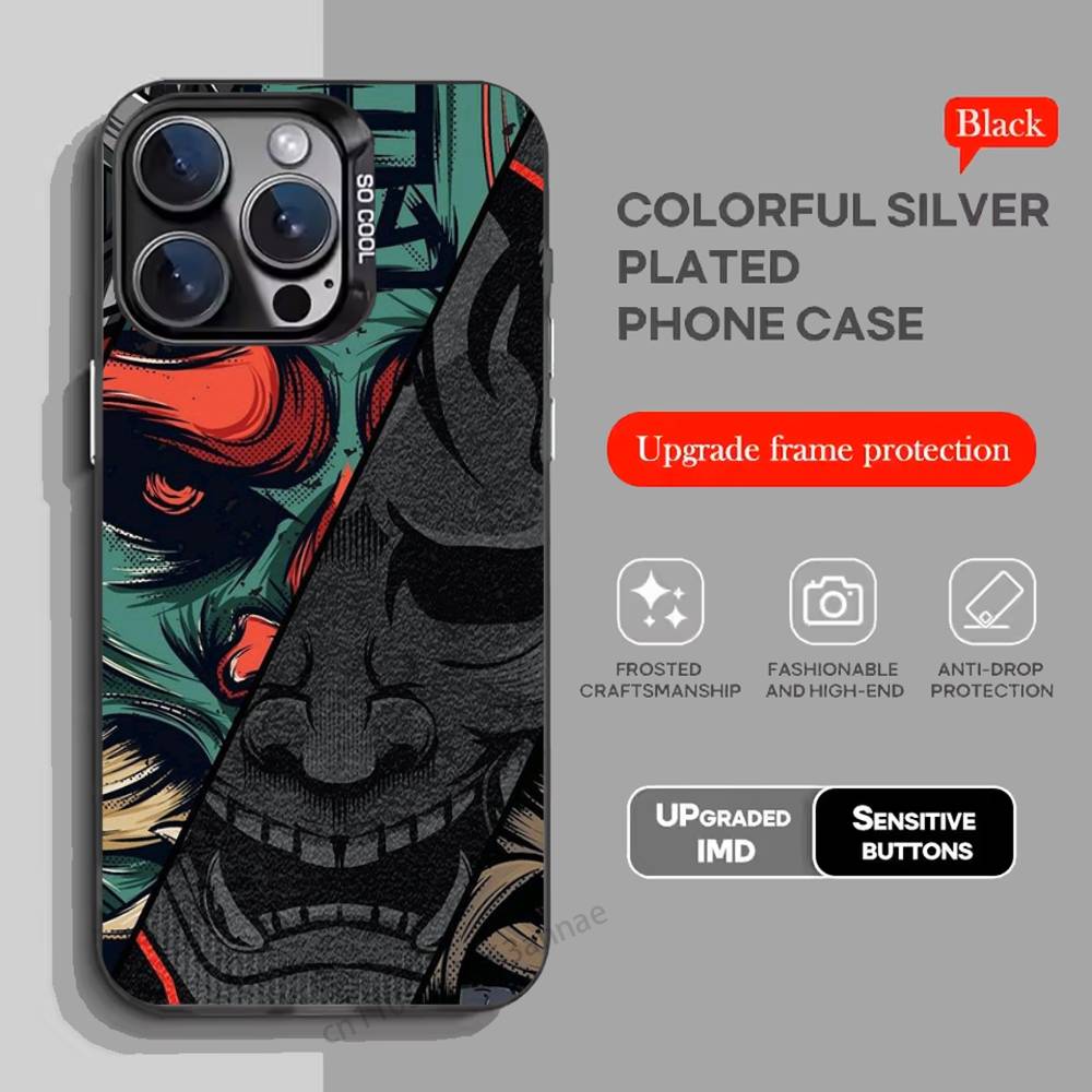 Samurai Hannya Mask Ghost Printing Phone Case for iPhone 15 16 Pro Max Air SE 11 13 Pro 14 Plus 12 11Pro 15Pro Max 16e Cover