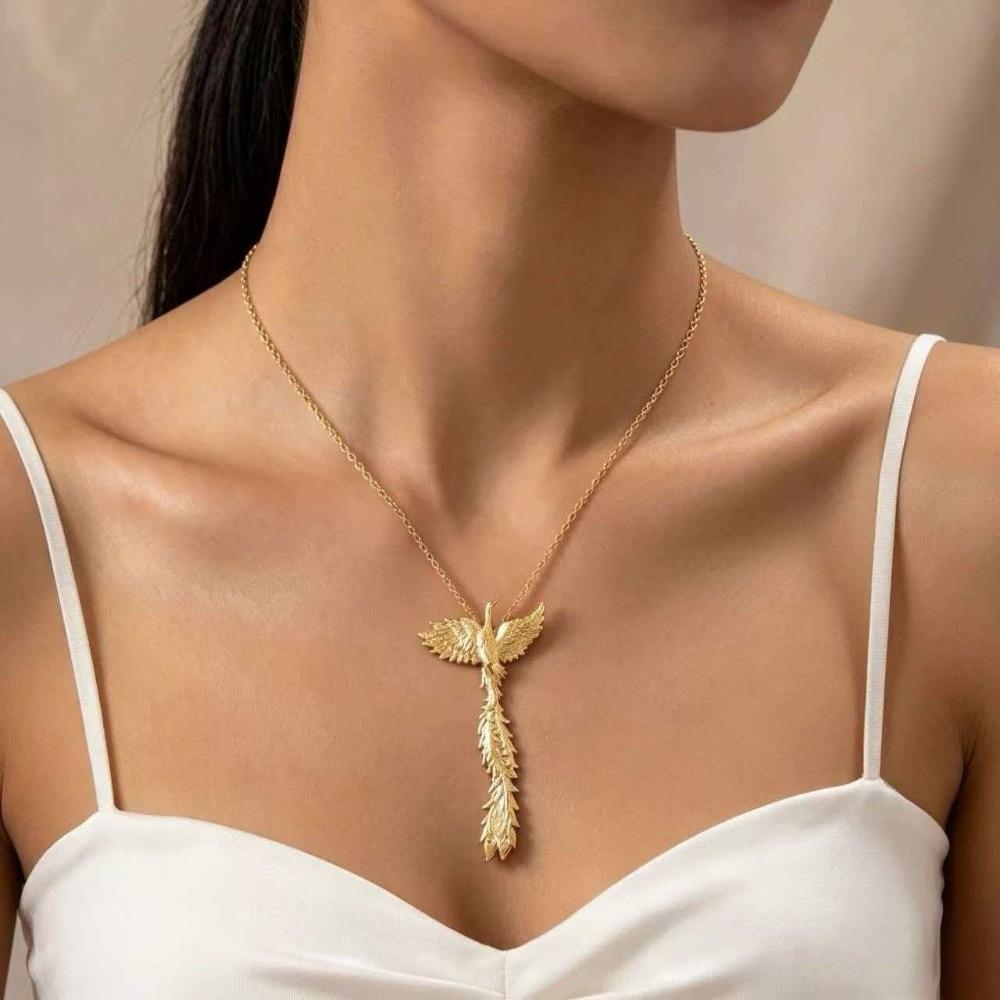 Exaggerated Phoenix Wings Necklace Gold Color Jewelry Set New Long Tassel Earrings Women