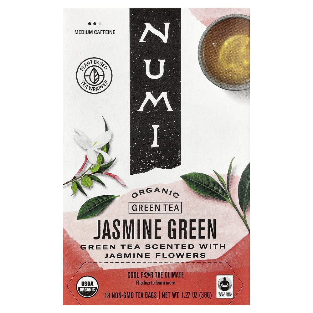 Numi Organic Tea Jasmine Green Tea Bags, 18 Count, 36g (1.27oz)