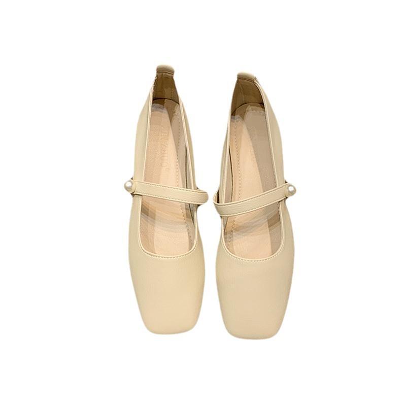 Coarse Heel Non-slip Single Shoes Women's Spring 2025 New Square Head with French Evening Temperament Grandma Shoes Women's Single Shoes