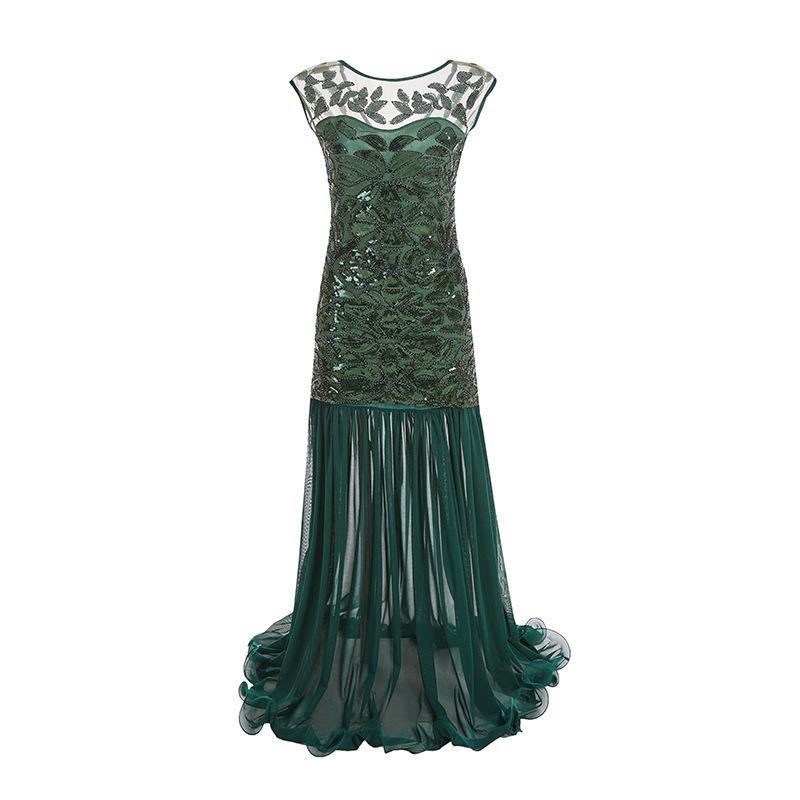Retro-Pailletten-Perlen-Abendkleid mit Rüschen, 1920er Jahre