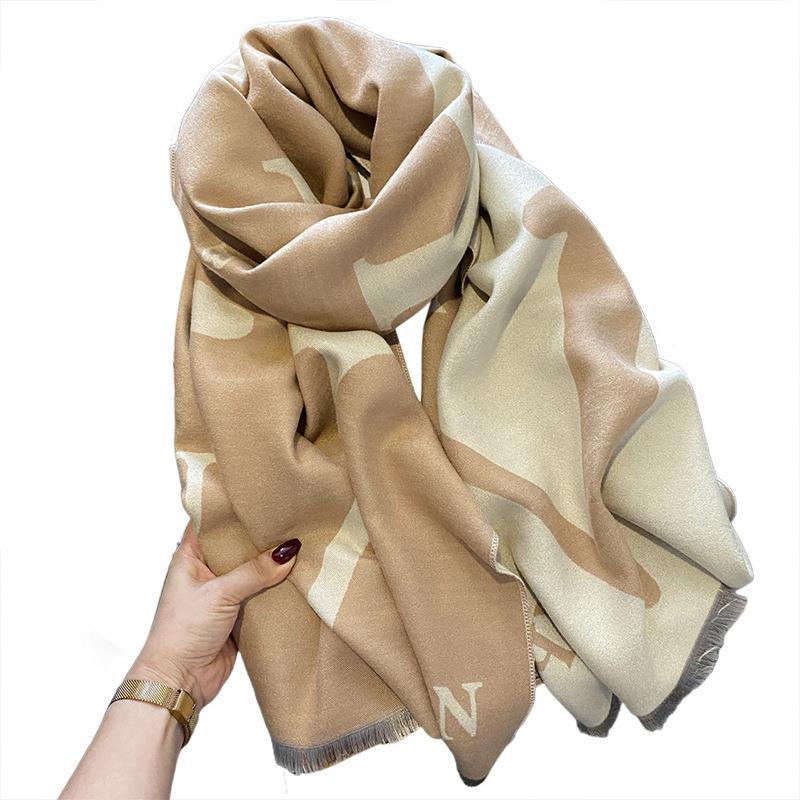 Letter Flower Scarf Autumn and Winter New Style European and American Style High End Outer Windproof and Warm Imitation Cashmere Shawl Scarf