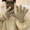 Jelly bean wool knitted gloves, winter women's thick fingers can be exposed to keep warm, five fingers cycling