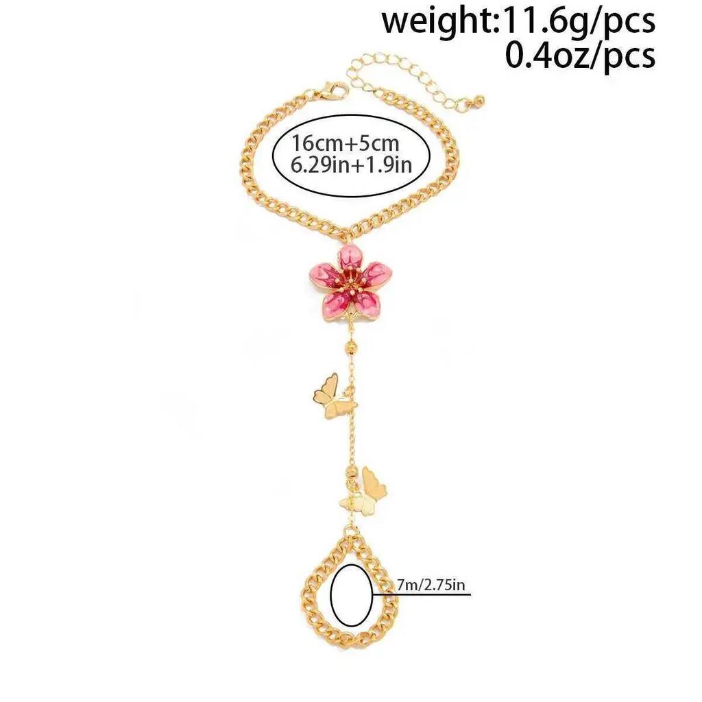 SHIXIN Exquisite Butterfly Tassel Flower Finger Link Bracelet for Women New Sweet Retro Floral Ring Bracelet Jewelry Gift 2026