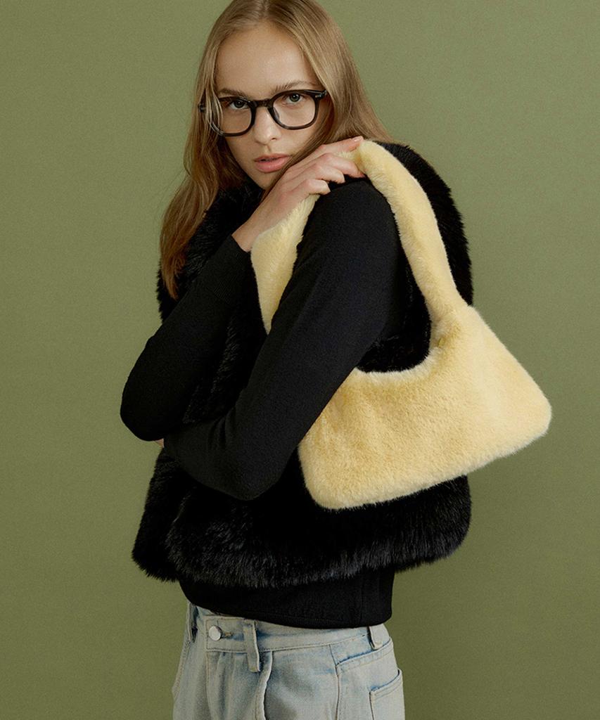 Molliolli Flat Bag Faux Fur Mini Shoulder Bag Winter Bag [Natural]