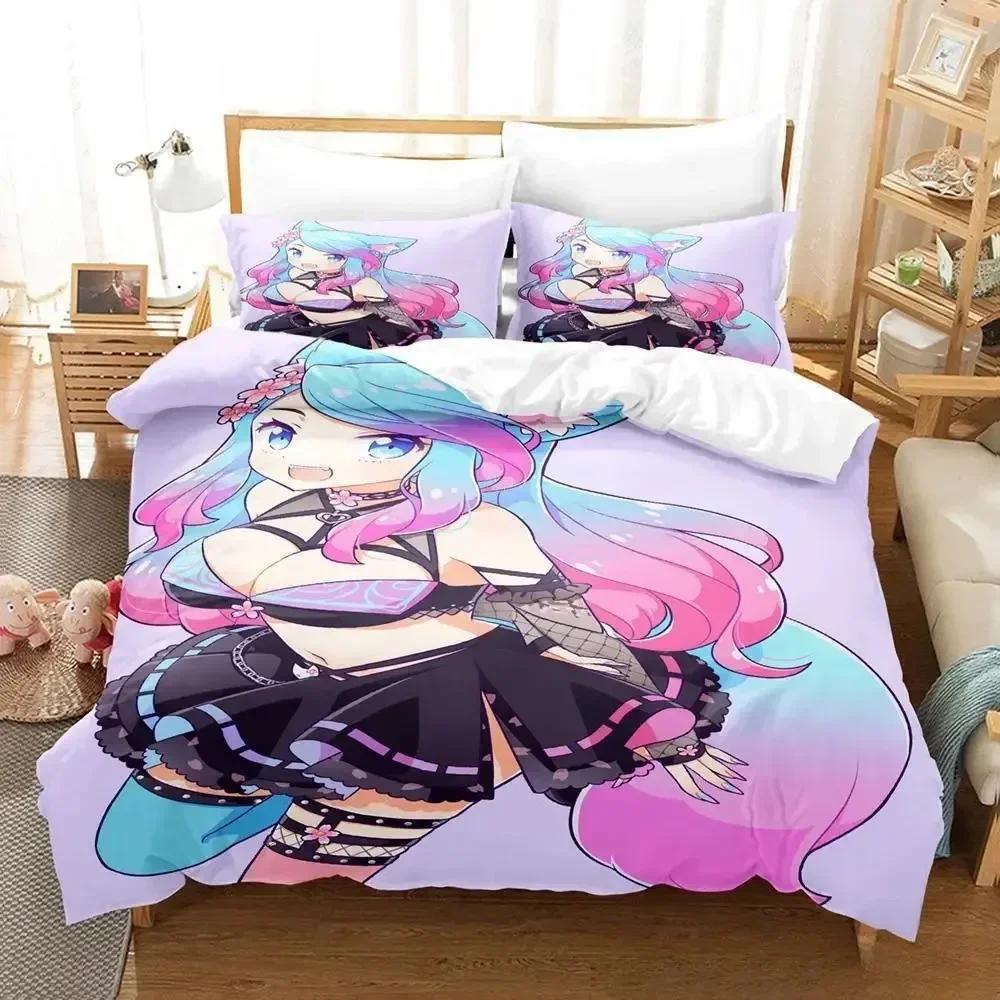 3D  Sexy Girls Silvervale VTuber Bedding Set Printed With Pillowcase Bed Duvet Cover Soft Queen King Size Bedclothes Home