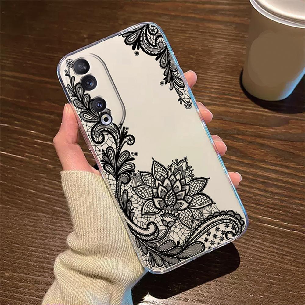 Rose Flower Oil Painting Phone Case For Honor 200 90 Lite X7 70 X8 Transparent Clear Shockproof Cover Romantic Lace Pattern Tpu