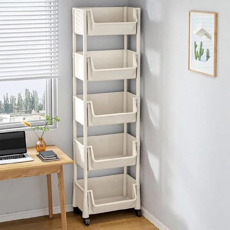 Easy Access Open Top Storage Rack Convenient Rolling Storage Rack Stylish Shelves with Hooks for Bathroom Stairwell Use