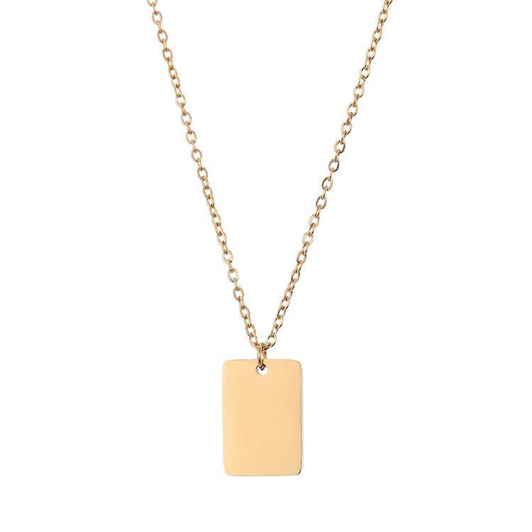 European and American Light Luxury Stainless Steel Square Pendant Necklace, 18*12MM, Fashionable and Versatile.