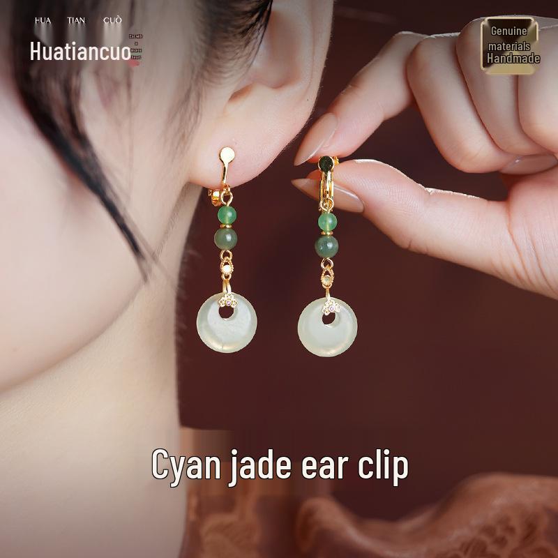 Sterling Silver Jade Earrings: Ancient-Inspired Women's Qipao Accessories with Peace Lock Design