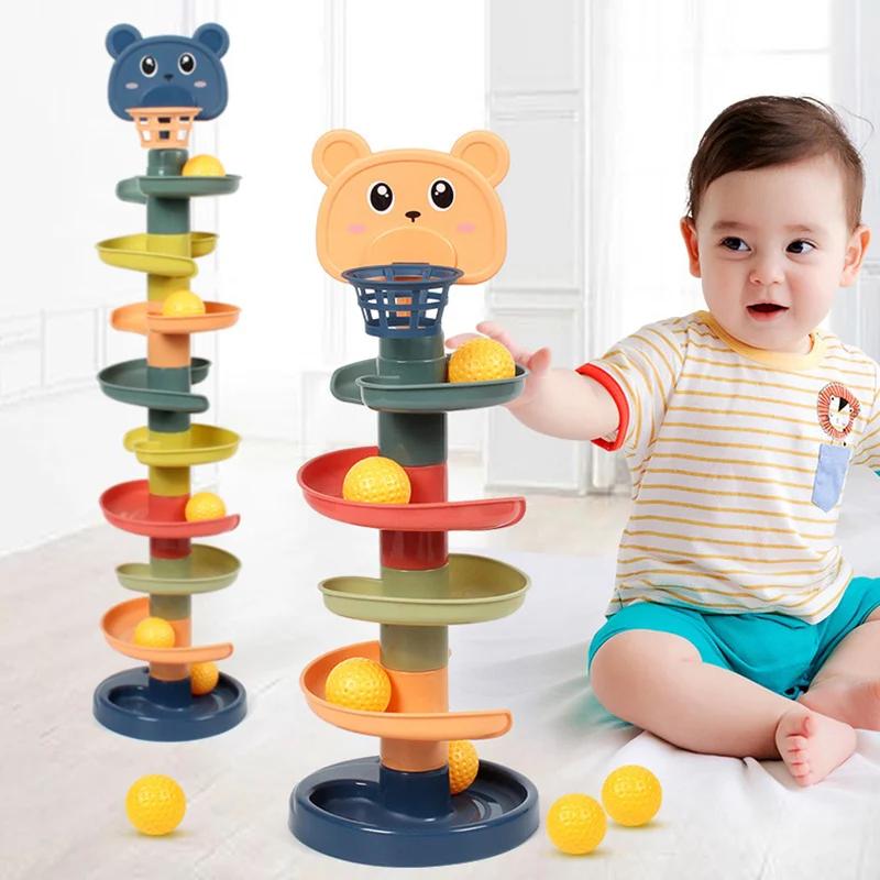Non-Toxic Baby Toy Rotating Rolling Ball Gliding Tower Toddler Toy Rotating Early Educations Track Ball Stacking Toy Gift Box For Children