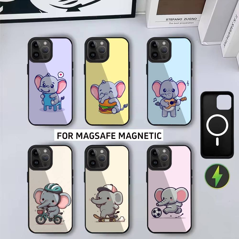 Cute Cartoon elephant Phone Case For iPhone17,16,15,14,13,12,11 Plus,Pro Max Magnetic For Magsafe Wireless Charging