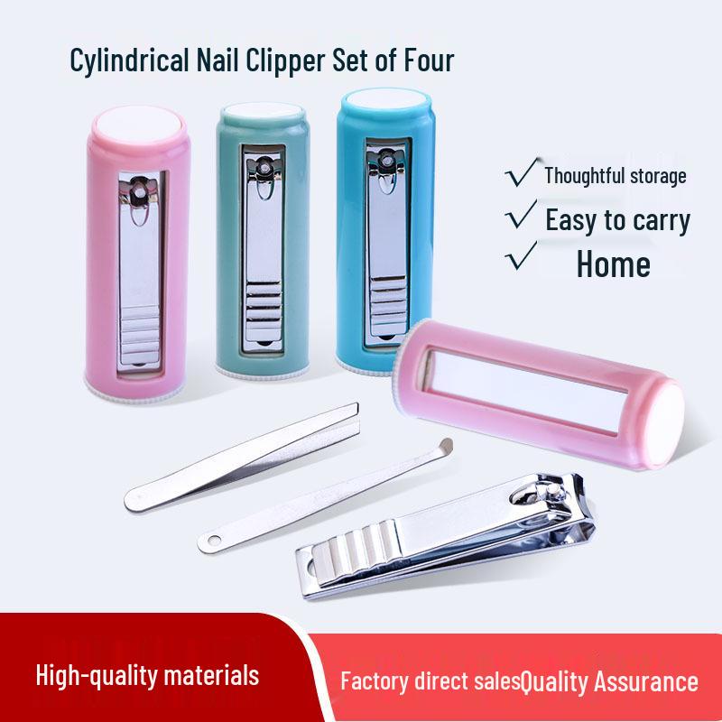 Cylindrical Stainless Steel Nail Clipper Set - 4 Piece Manicure Tools