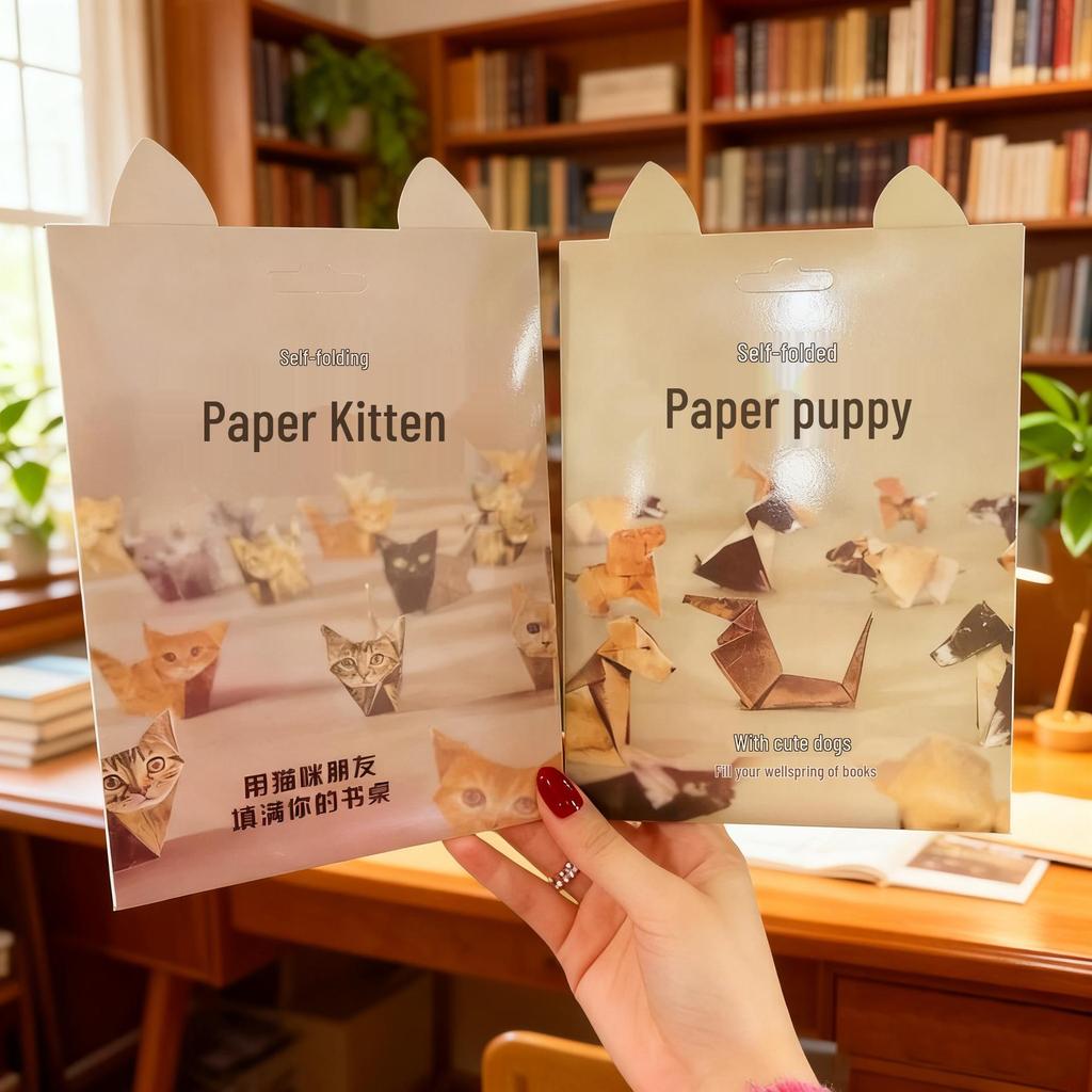 DIY 3D Origami Cat and Puppy Papercraft Model Kit