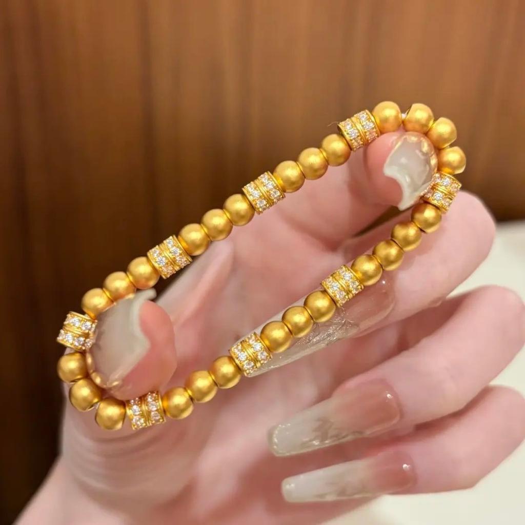Gold-colored fortune beads, niche vintage-style bracelet, high-end gold beads with diamonds, women's hand jewelry, beaded bracelet