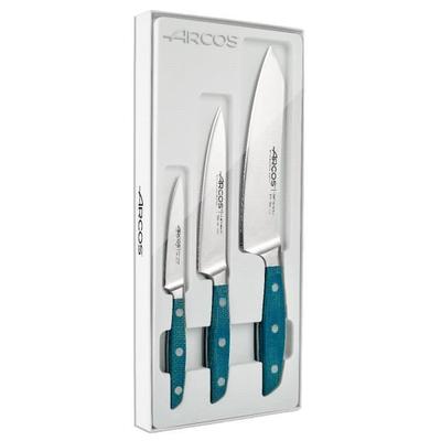 Estuche 3 cuchillos - ARCOS - Brooklyn - Hojas NITRUM® - Mangos de Micarta azul - 100/150/190 mm