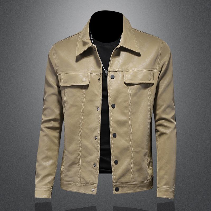 And New Style Mens Reversible Leather Jacket Casual Slim Fit Outerwear 6669