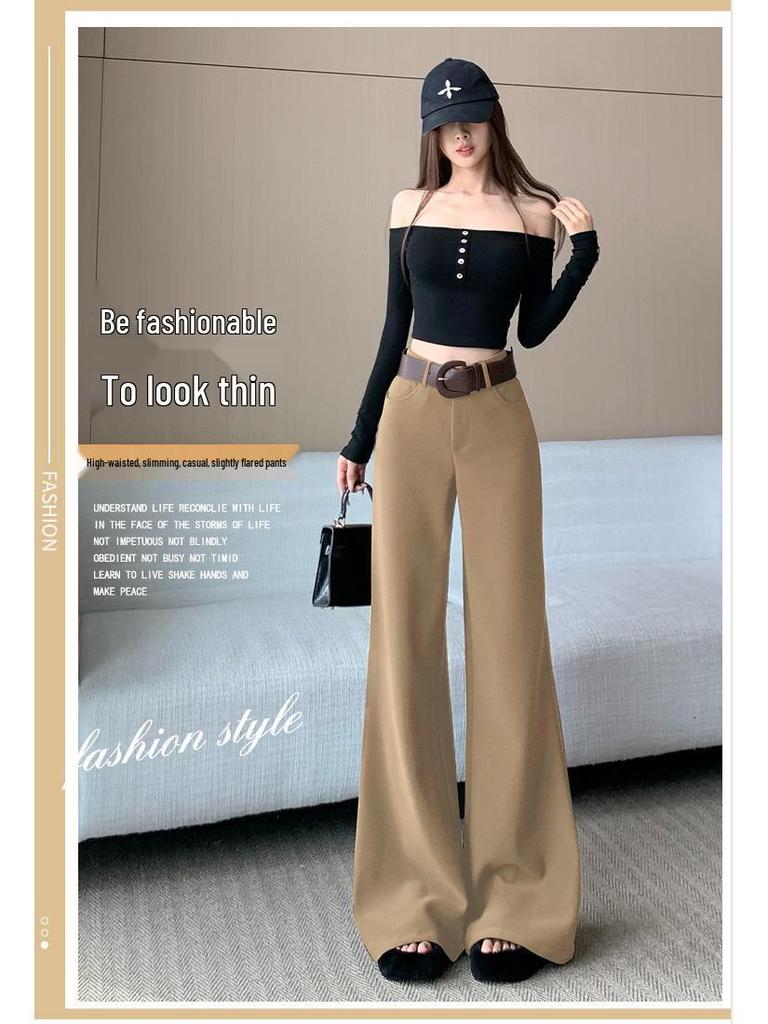 Milk Card Color Women's Wide-Leg Suit Pants, Slightly Flared, High Waist, Drapey, Floor-Length, 2026 Early Spring Fashion.