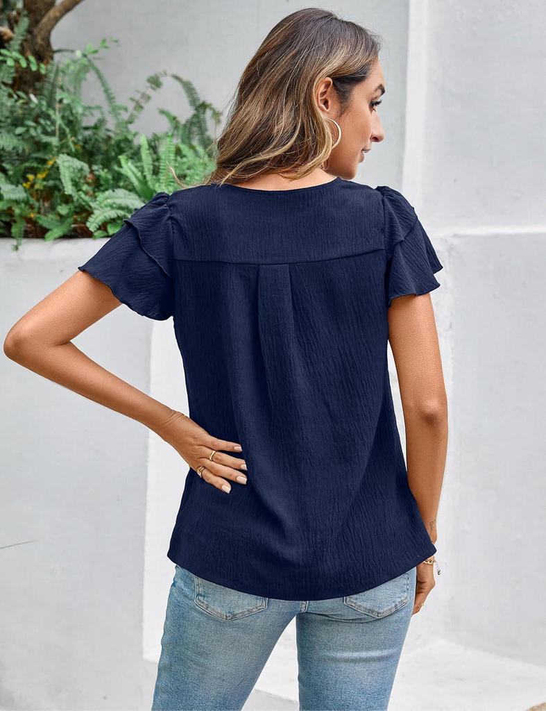 2025 Women's Spring/Summer Casual Pleated Short-Sleeve Pullover T-Shirt.