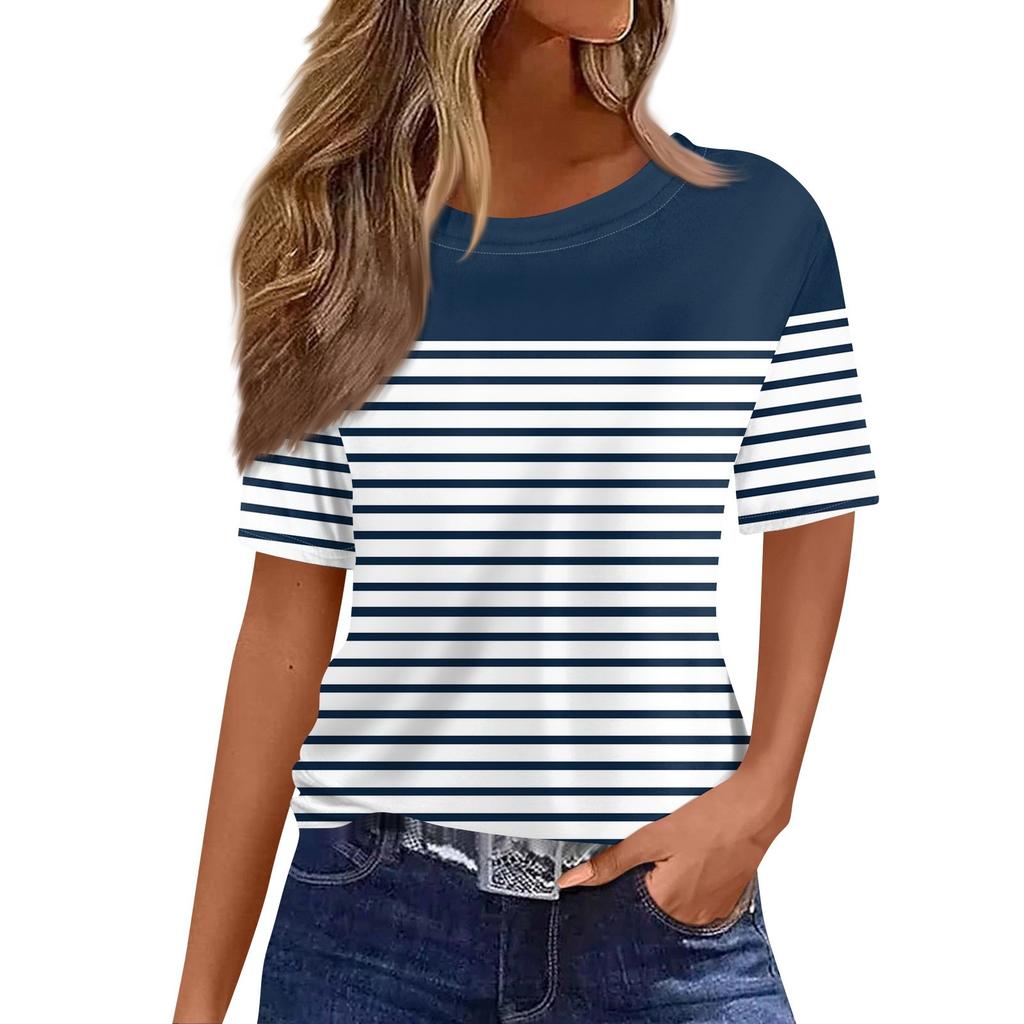 Dámské módní ležérní tričko s krátkým rukávem a potiskem, s kulatým výstřihem