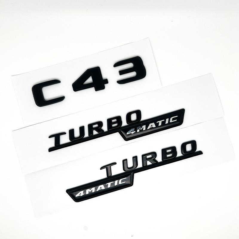 3D ABS Glossy Black Logo C43 Embelm Letters BITURBO 4MATIC Badge AMG Sticker For Mercedes Benz C43 W205 W206 AMG Accessories OB1