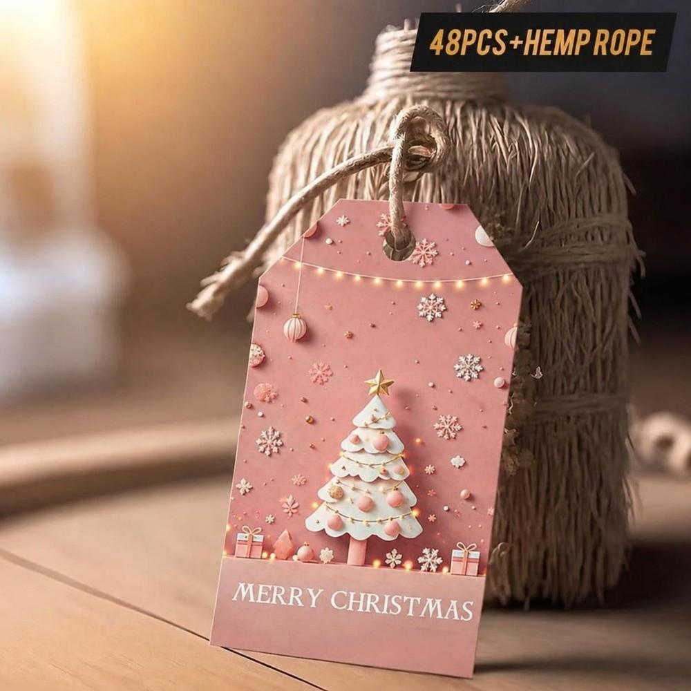 48PCS DIY Holiday Gift Tag Cards Hangable Christmas Greeting Cards  For Holiday Packaging