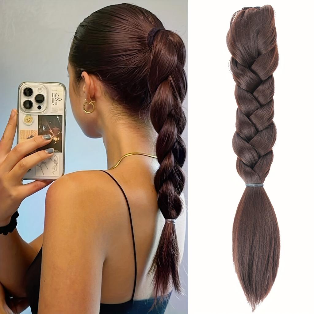 Synthetic Claw Clip On Braided Ponytail Extension Handmade Braids Pony Tails for Women Adds Hair Volume Black Brown Blonde