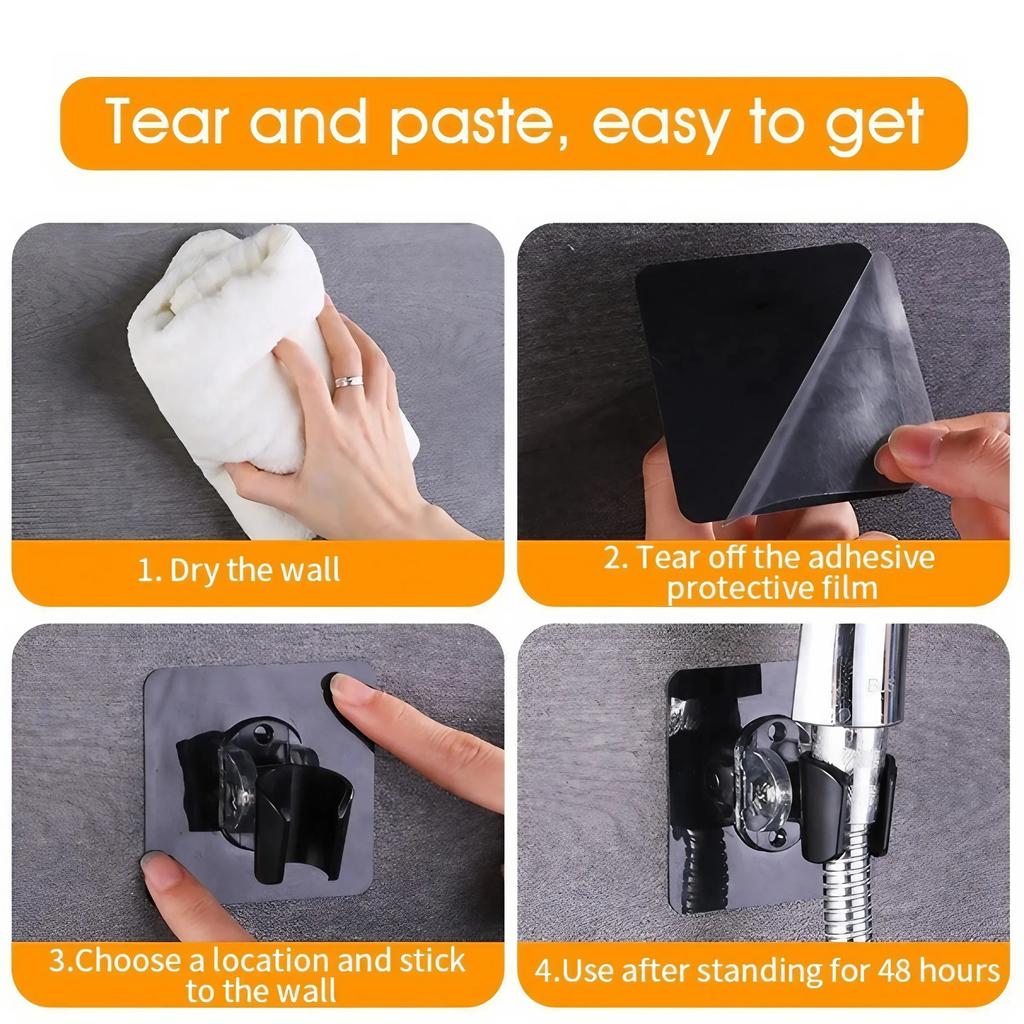 90 Degree Adjustable Shower Head Bracket Self Adhesive Bathroom Wall Mount Holder Fits Custom Angles No Drilling Needed