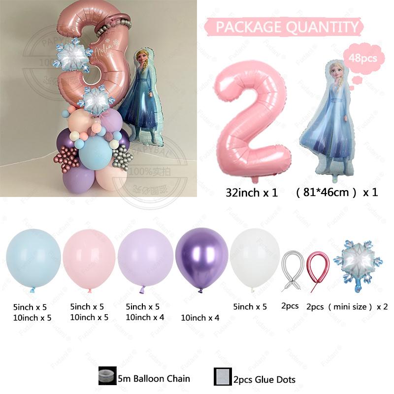 48PCS Frozen Princess Elsa Children's Birthday Party Baby Shower Decoration Decoration Aluminum Film Column Digital Latex Balloo