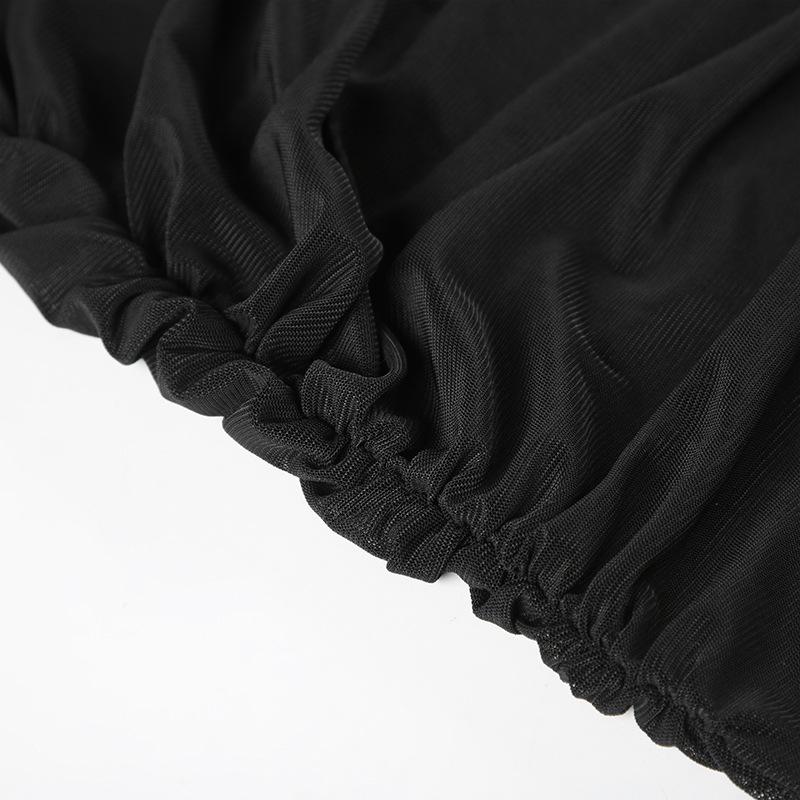 Damskie sukienki Spice Girls z seksownym, przezroczystym temperamentem, plisowaną talią, jednym ramieniem, siateczką i długim rękawem