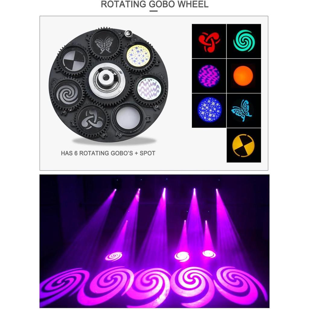 Moving Head Lights LED 100W Spot Effect 6 Rotating 7 Gobos 8 Colors Projector 5-Facet Prism DMX512 Control IP65 Disco Bar