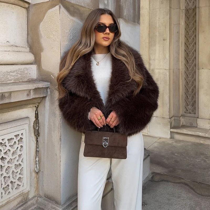 European and American autumn and winter new women's clothing fox hair black coat fur fur jacket Spice girl