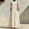 Women Sleeveless Maxi Dress V Neck Loose Fit Wide Swing Casual Summer Vacation Long Dress with Pockets