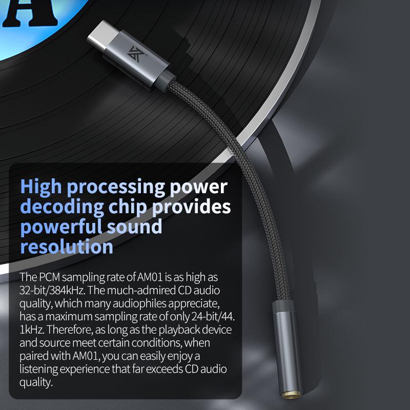 KZ AM01 Type-C to 3.5mm Audio Adapter 32bit/384kHz Hi-Fi DAC + IC Amplifier Dual Chip Earphone Audio Cable