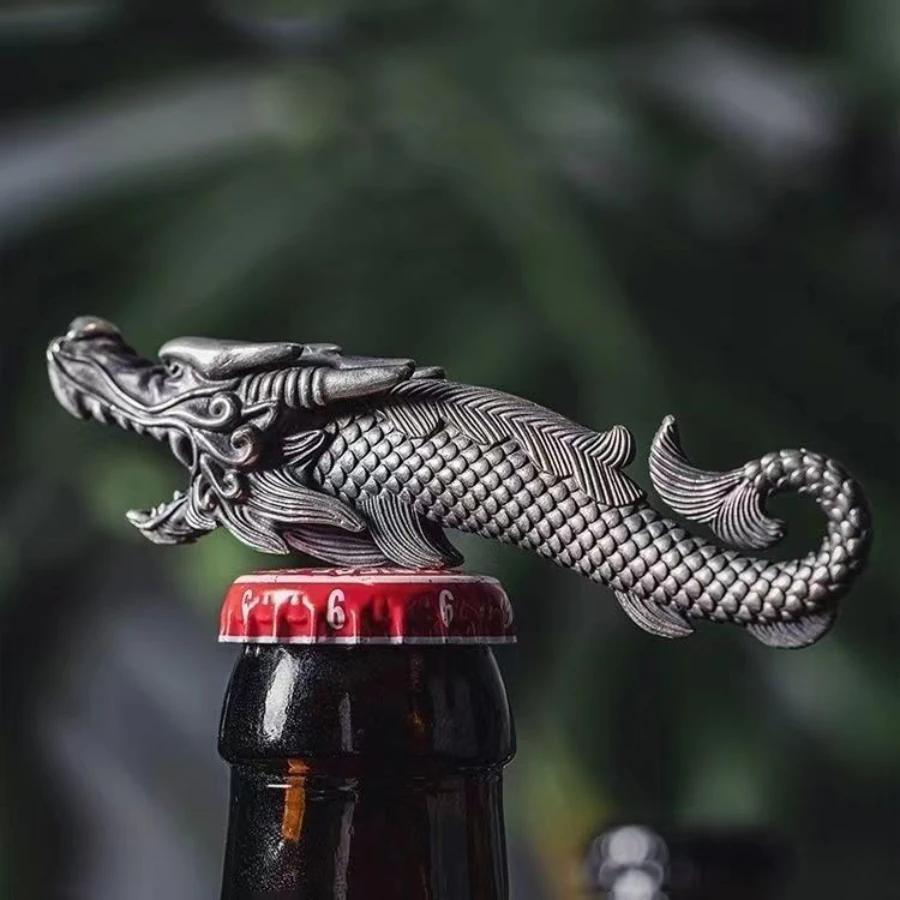 Dragon Bottle Opener Solid Arowana Brass Pendant Keychain Gothic Punk Accessory Men Gifts Bar Portable Tool Bottle Opener