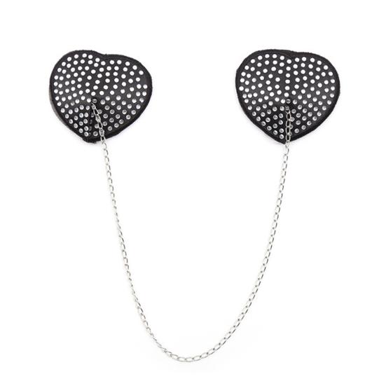 Sexy Women Chain Nipple Cover Rhinestone Heart Shape Reusable Breast Stickers