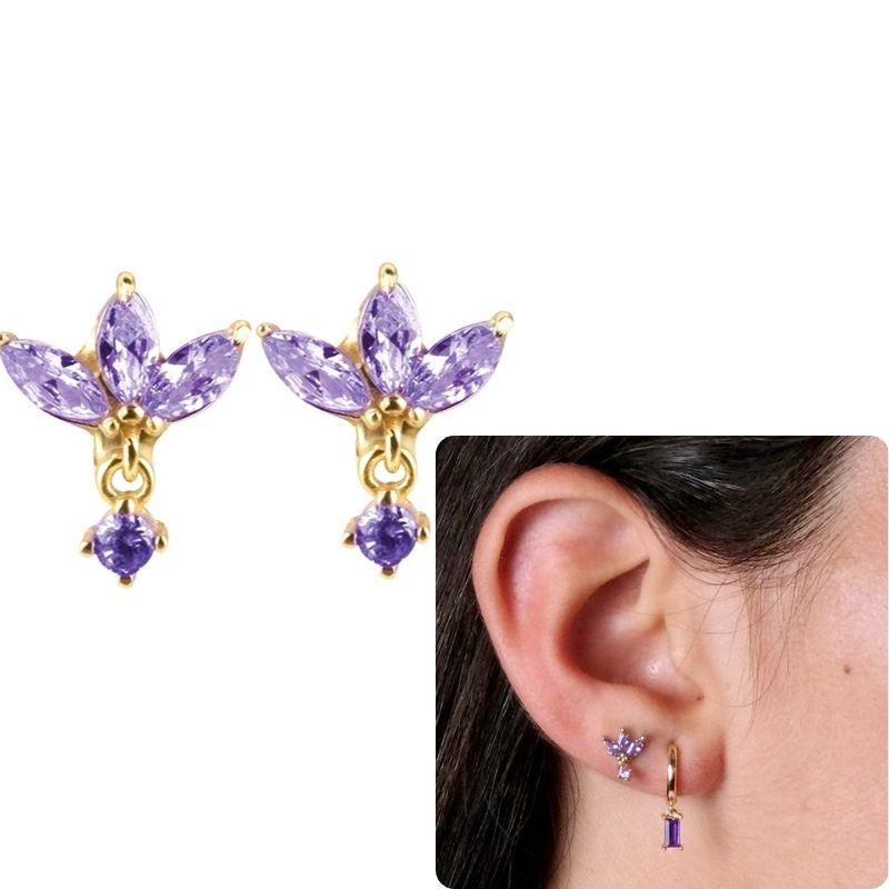 Damen 925 Silber Ohrstecker Lila Zirkon Ohrringe Creolen Lila Kristall Anhänger Ohrring Mode Hochzeits Schmuck