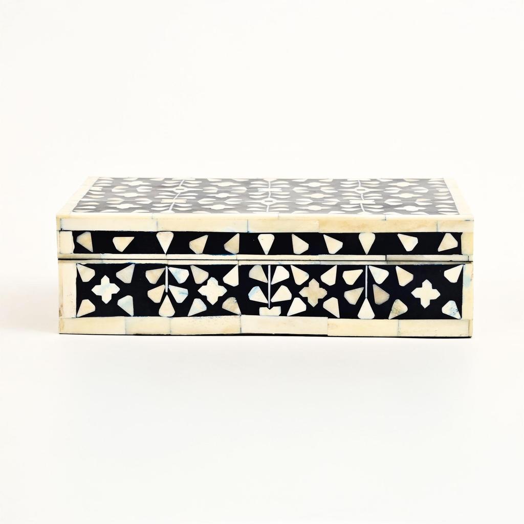 Floral Bone Inlay Box Set of 2 – Handcrafted Decorative Storage Boxes