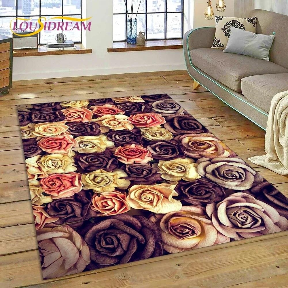 Gül Çiçekleri İskandinav Aşk Romantik Halı Kilim Yatak Odası Oturma Odası Ev Kanepe Dekorasyonu, Çocuk Oyunu Büyük Dekor Yer Paspası