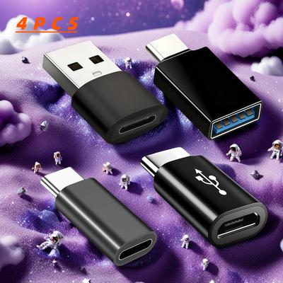 4 Stück USB-Adapter: USB-A auf USB-C, USB-C auf USB-A, USB-C auf Lightning F(Aufladung), USB-C auf Micro-USB F - OTG für iPhone/MacBook/Samsung/Laptop
