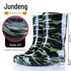 Men's Camouflage Waterproof Rain Boots with Velvet Lining - High/Mid/Short-Top Rubber Shoes for Construction, Kitchen, and Fishing