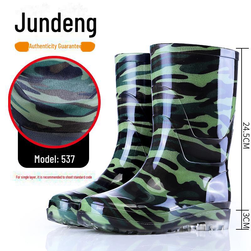 Men's Camouflage Waterproof Rain Boots with Velvet Lining - High/Mid/Short-Top Rubber Shoes for Construction, Kitchen, and Fishing