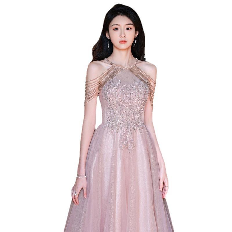 Pink Tassel Evening Dress Women's 1011 New Summer Host Celebrity Style Light Luxury Toasting Dress Engagement Dress Skirt