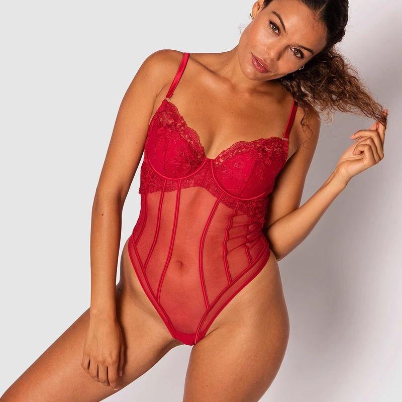 

Hot Sexy Bras Jumpsuit Lace Pure Desire High Slit Women s One-Piece Wear-Free Bra Sling Base Intimates Black (non-refundeable) 12D/DD 75DE