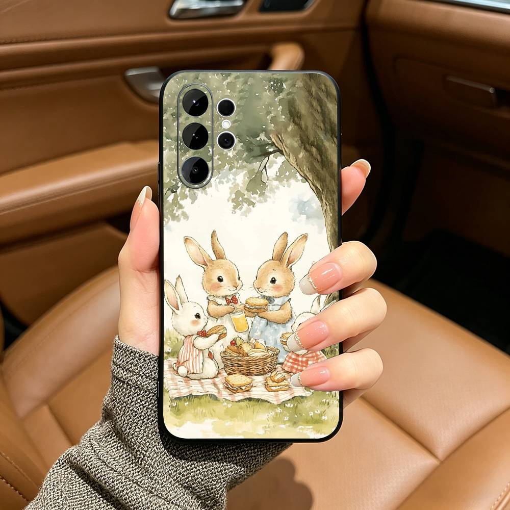 Cute R-Rabbit P-Peter Black Soft Silicone Phone Case for Samsung Ultra S25, S24, S21, S22, S23, S30, Plus, FE, Lite